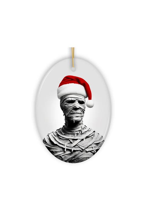 Santa Hat Mummy Oval Ceramic Ornament