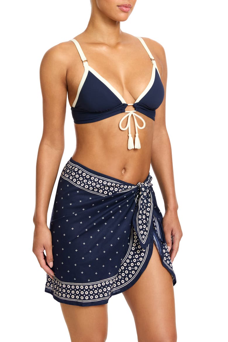 Juno Print Cotton Cover-Up Pareo, Alternate, color, NAVY