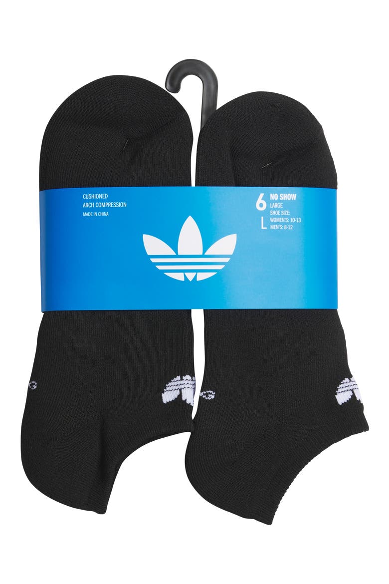 6-Pack Trefoil 2.0 No-Show Socks, Alternate, color, BLACK/ WHITE
