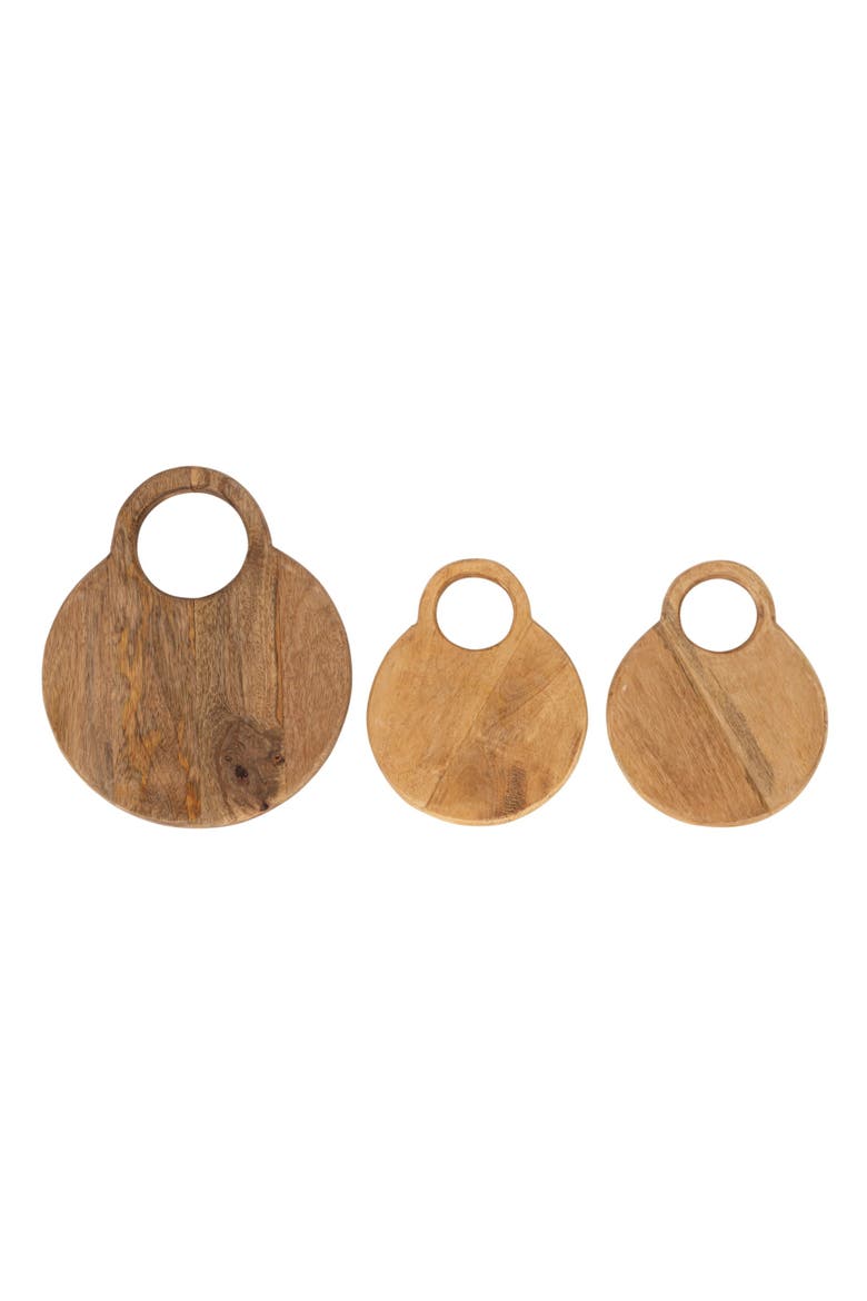 3-Piece Round Mango Wood Cutting Boards in Various Sizes with Stand, Natural, Alternate, color, Natural