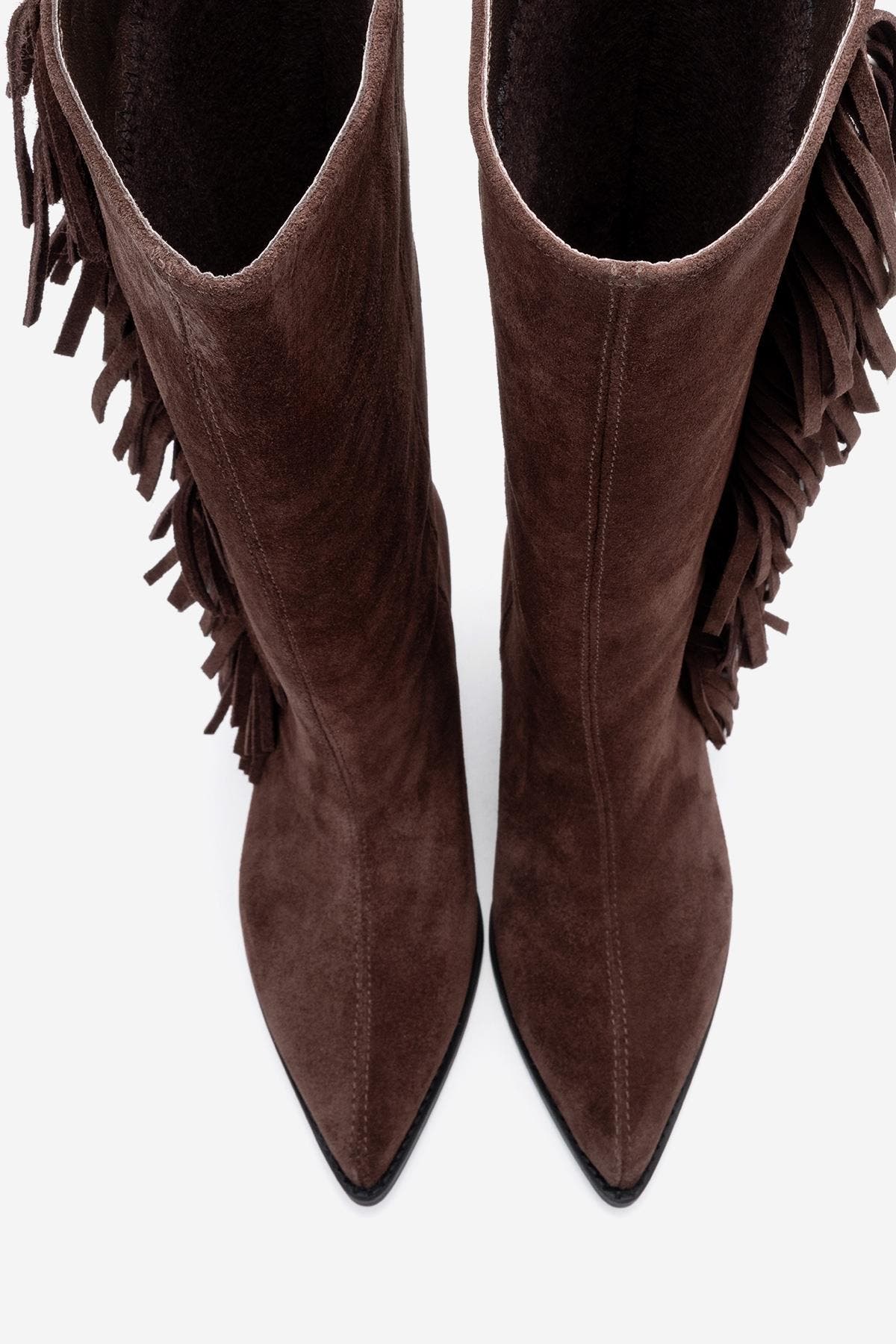 Orlo Leather Fringed Western Boot, Alternate, color, Brown Suede Leather