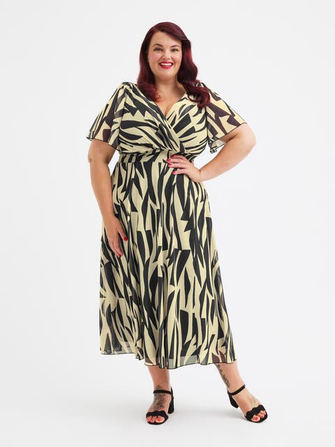 Victoria Printed Angel Sleeve Midi Dress