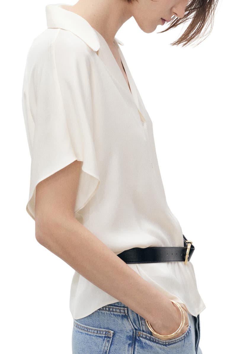 MANGO Fluid Short Sleeve Shirt, Alternate, color, Off White