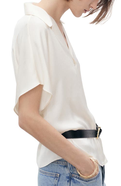Mango Short-sleeved Satin Shirt Off White In Neutral