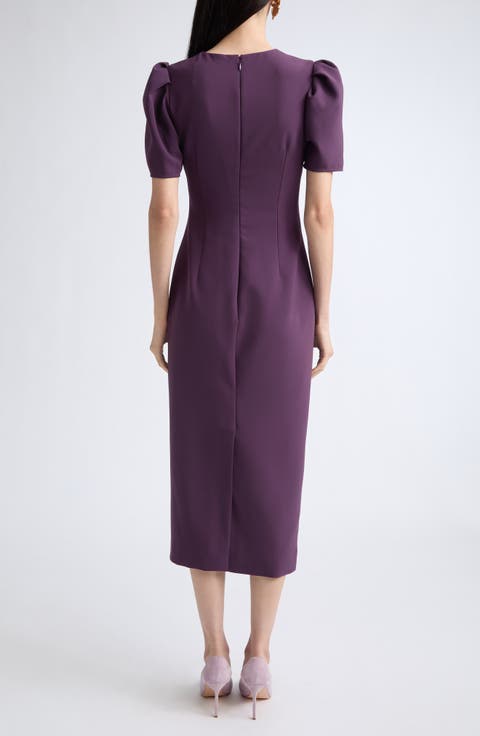 Silk Puff Sleeve Ankle Length Dress