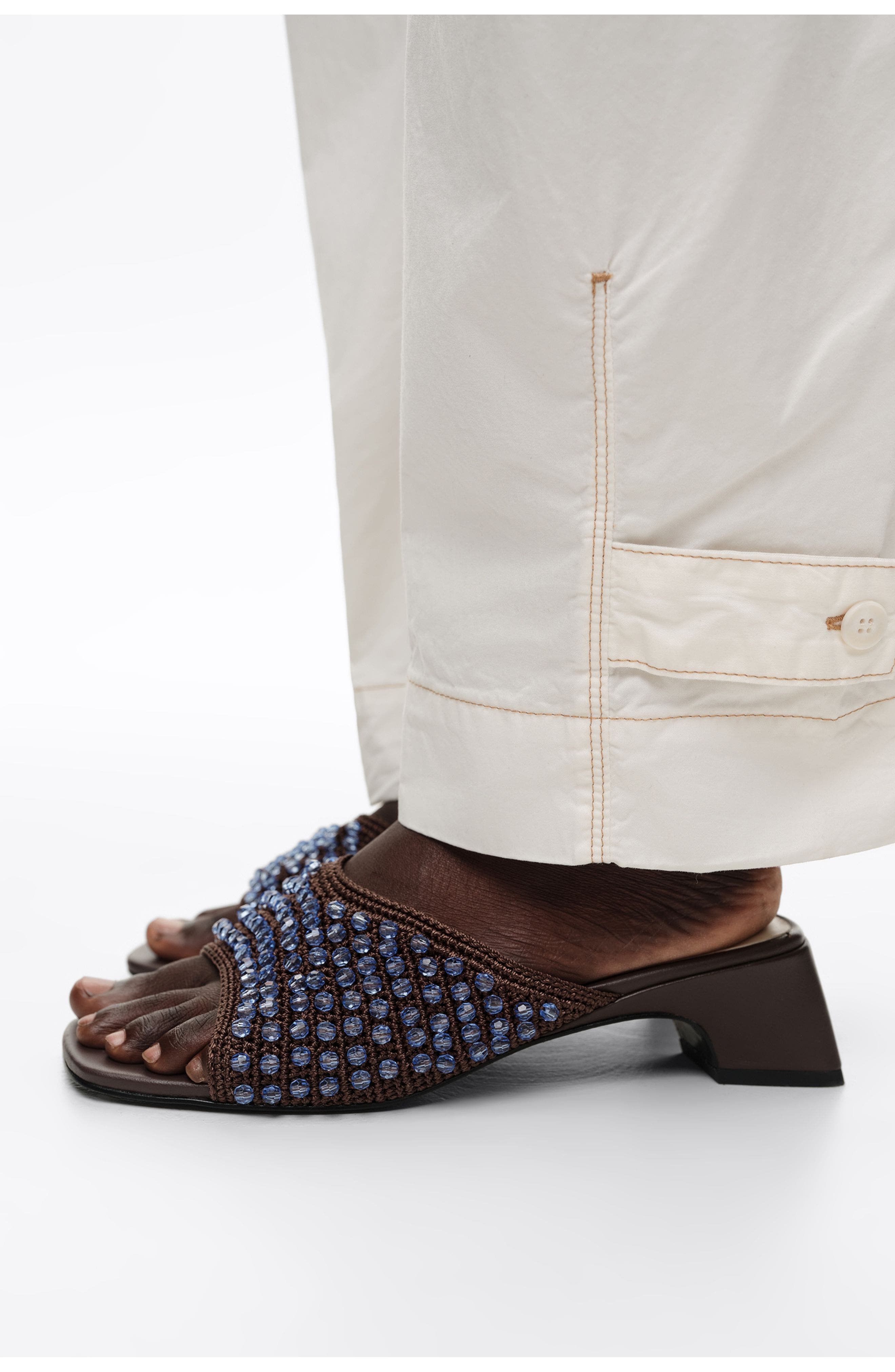Crochet Beaded Heeled Sandal, Alternate, color, DARK BROWN