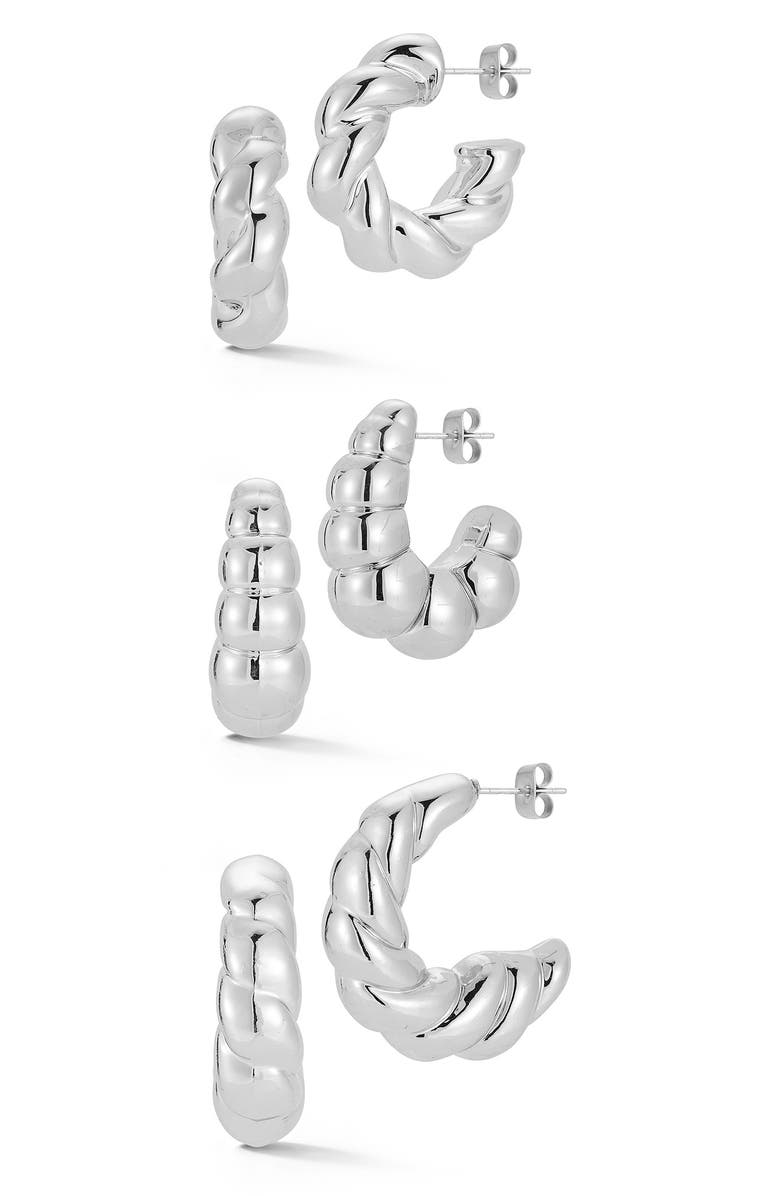 GLAZE JEWELRY Gold Plated Hoop Earrings Set, Main, color, Silver