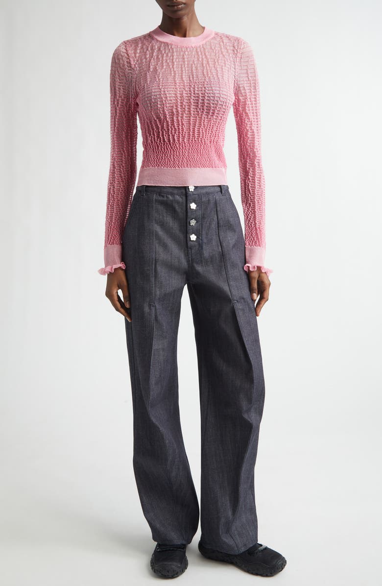 Cecilie Bahnsen CBcorali Sheer Knit Crop Top, Alternate, color, Pink Sheer Summer Knit