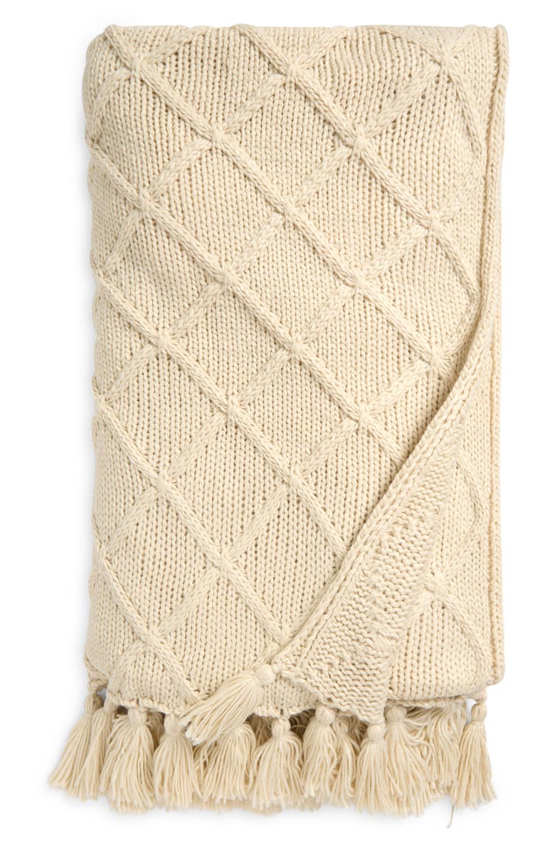 NEXT Cable Knit Throw Blanket, Main, color, Cream