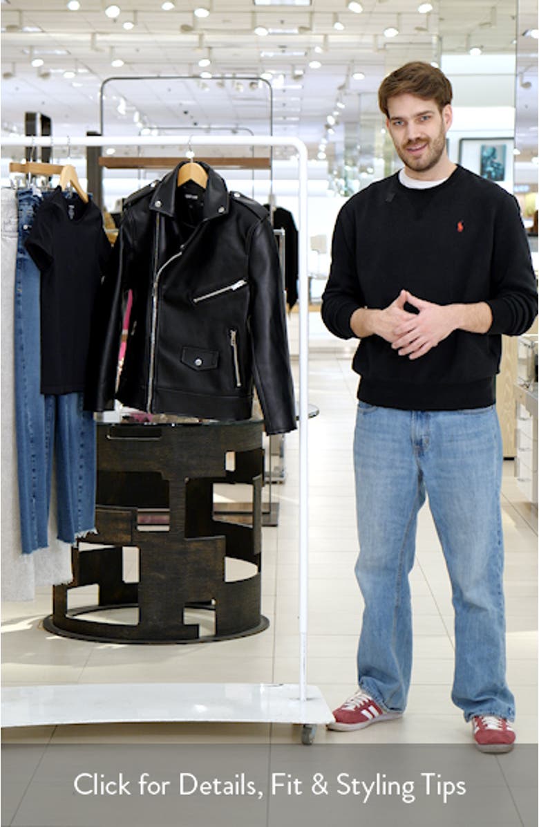 Padded Shoulder Faux Leather Biker Jacket, sales video thumbnail