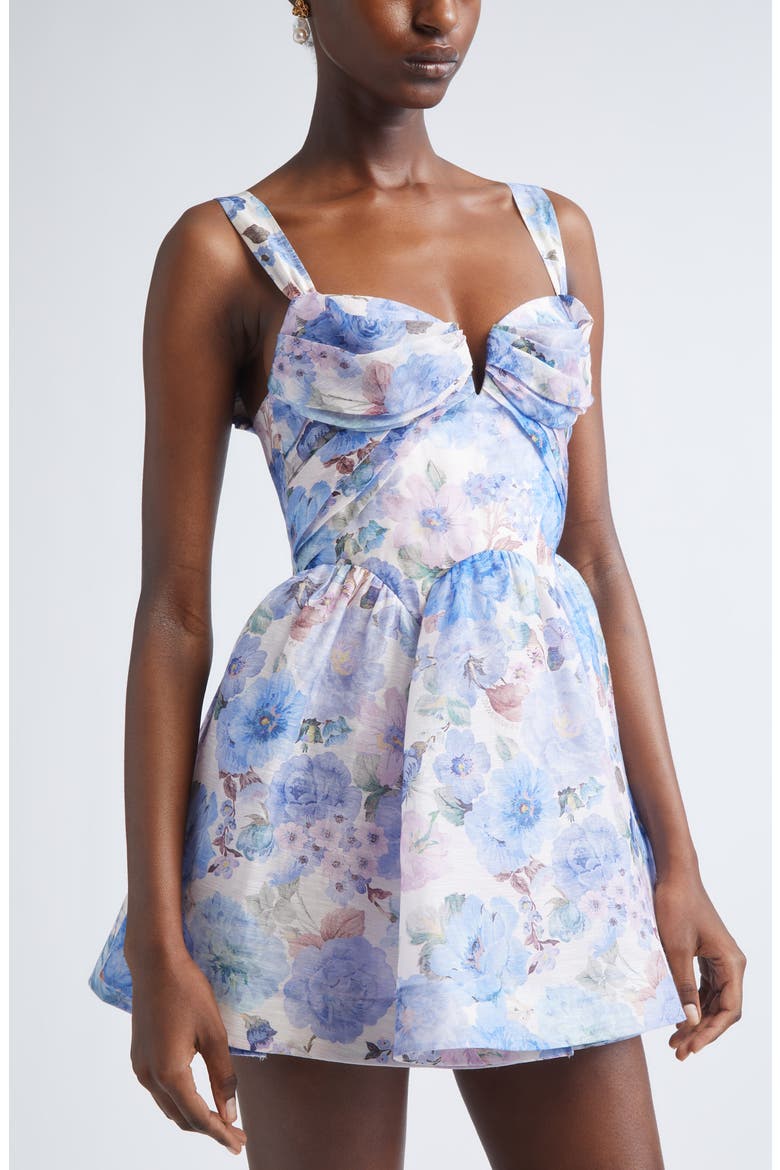 Rebellion Draped Linen & Silk Fit & Flare Minidress, Alternate, color, SKY BLOOM