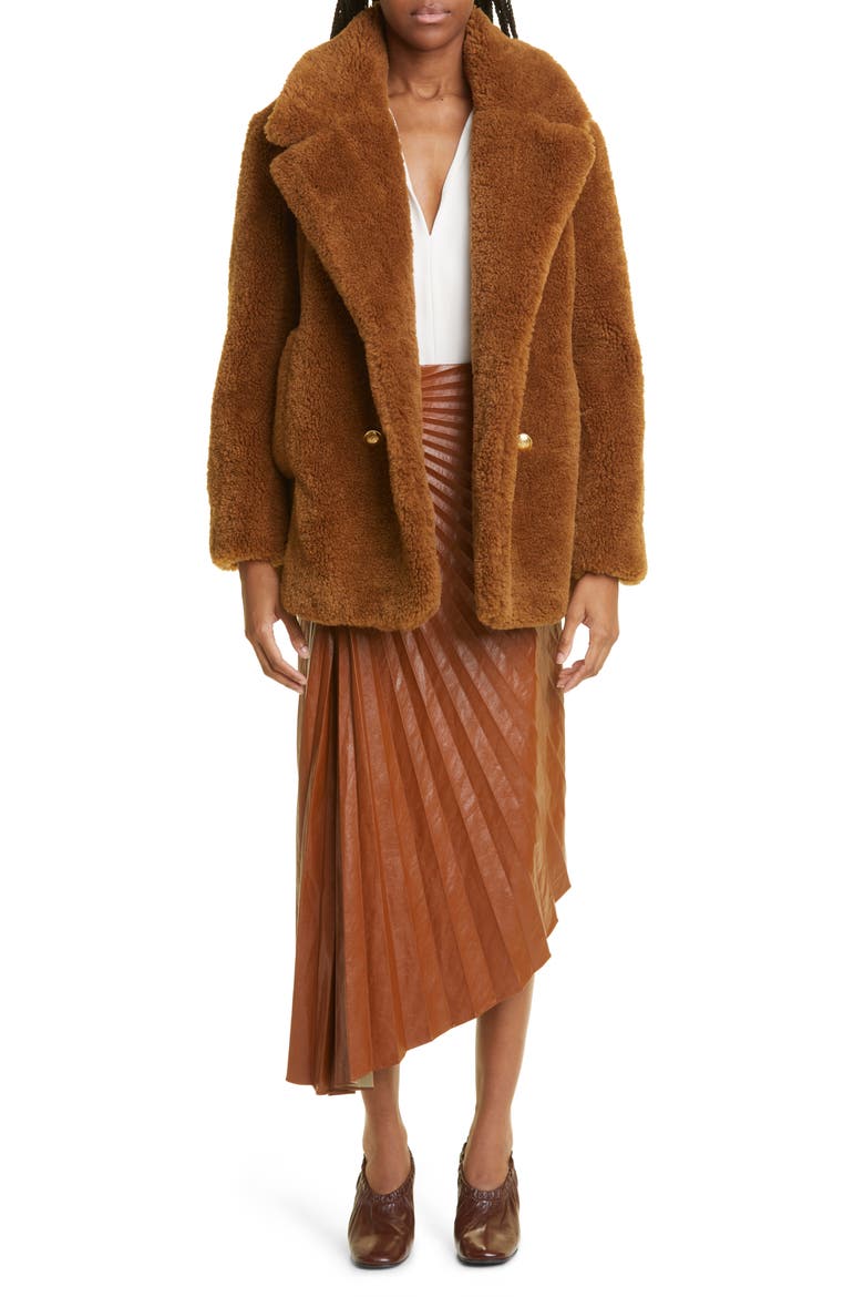 Tracy Asymmetric Pleat Faux Leather Skirt, Alternate, color, COGNAC