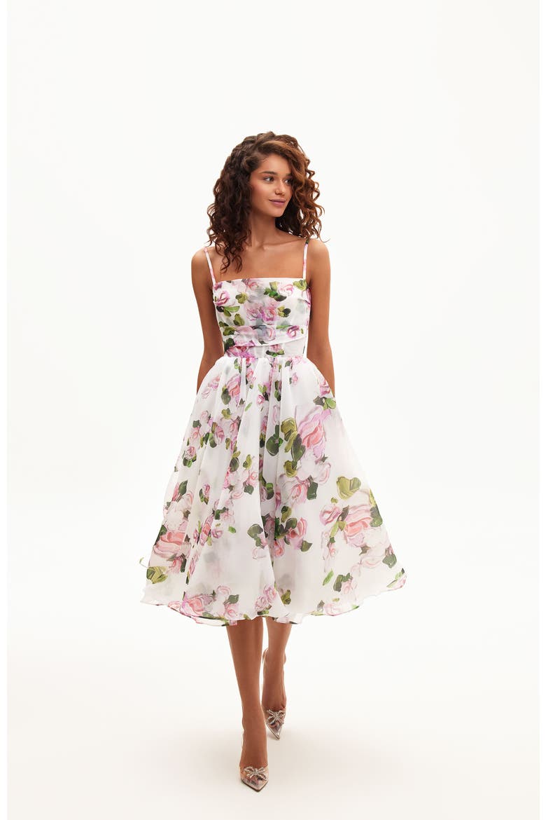 Spaghetti Strap Midi Dress With A Floral Print, Alternate, color, Apple Blossom