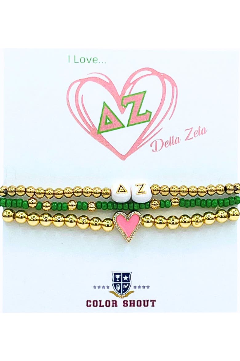 Delta Zeta Love My Sorority Bracelet Stack, Main, color, Yellow Gold