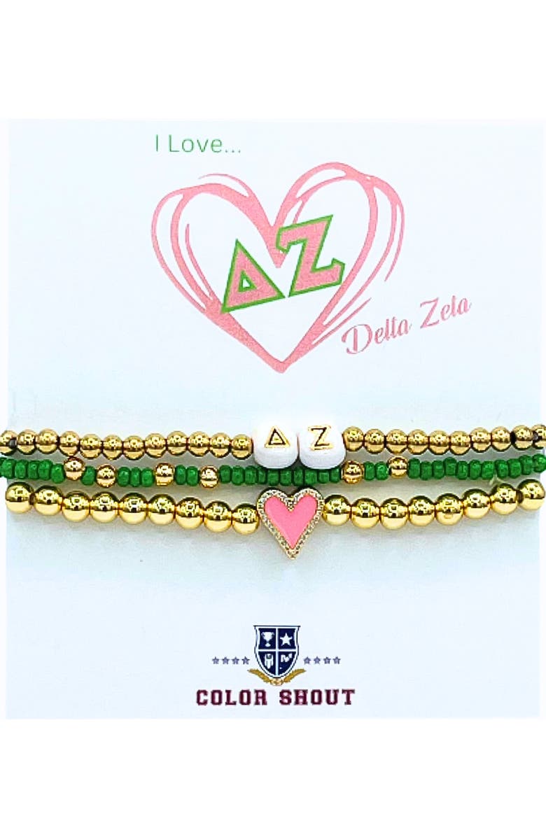 Color Shout Delta Zeta Love My Sorority Bracelet Stack, Main, color, Yellow Gold