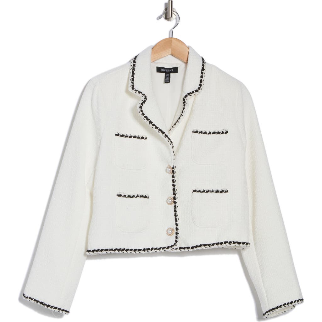 Ellen Tracy Contrast Trim Tweed Blazer In Marshmallow