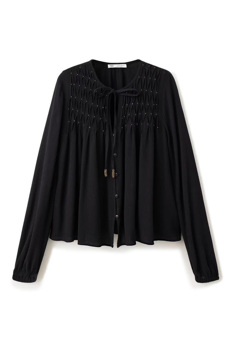 Kids' Metallic Studded Smocked Blouse, Alternate, color, BLACK