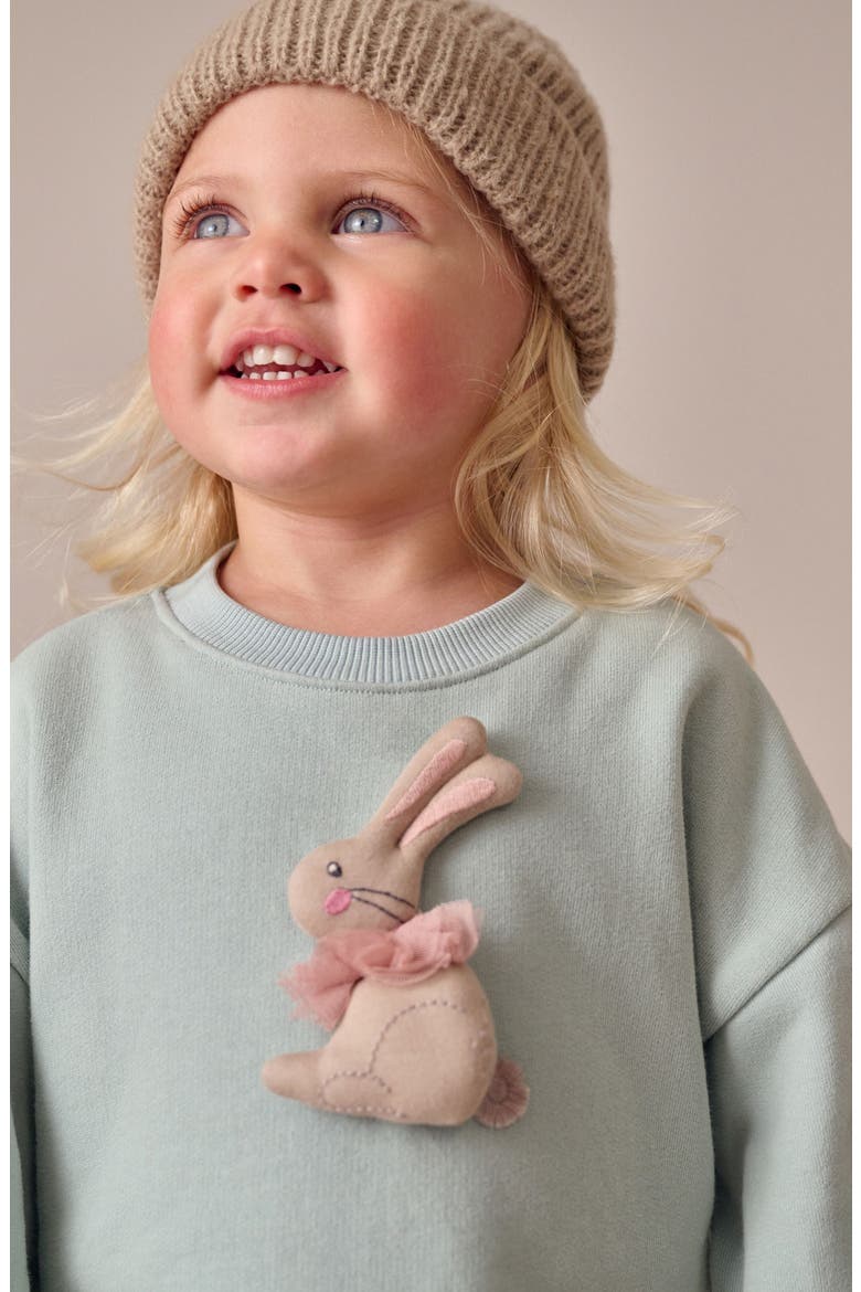 Kids' Bunny Appliqué Sweatshirt Party Dress, Alternate, color, GREEN
