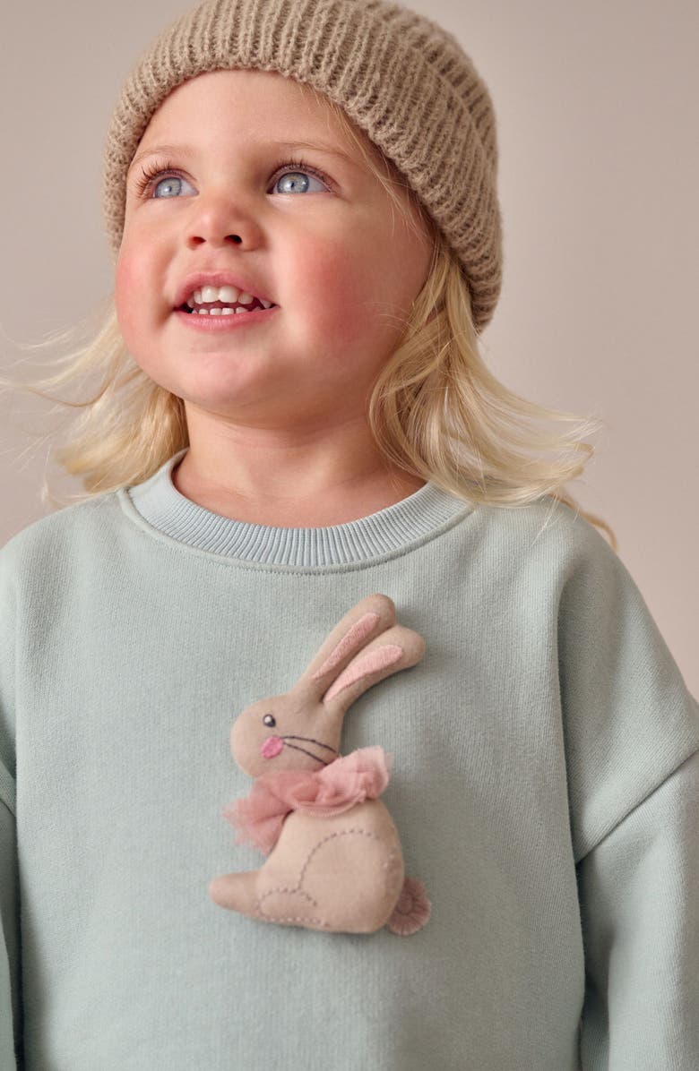 NEXT Kids' Bunny Appliqué Sweatshirt Party Dress, Alternate, color, Green