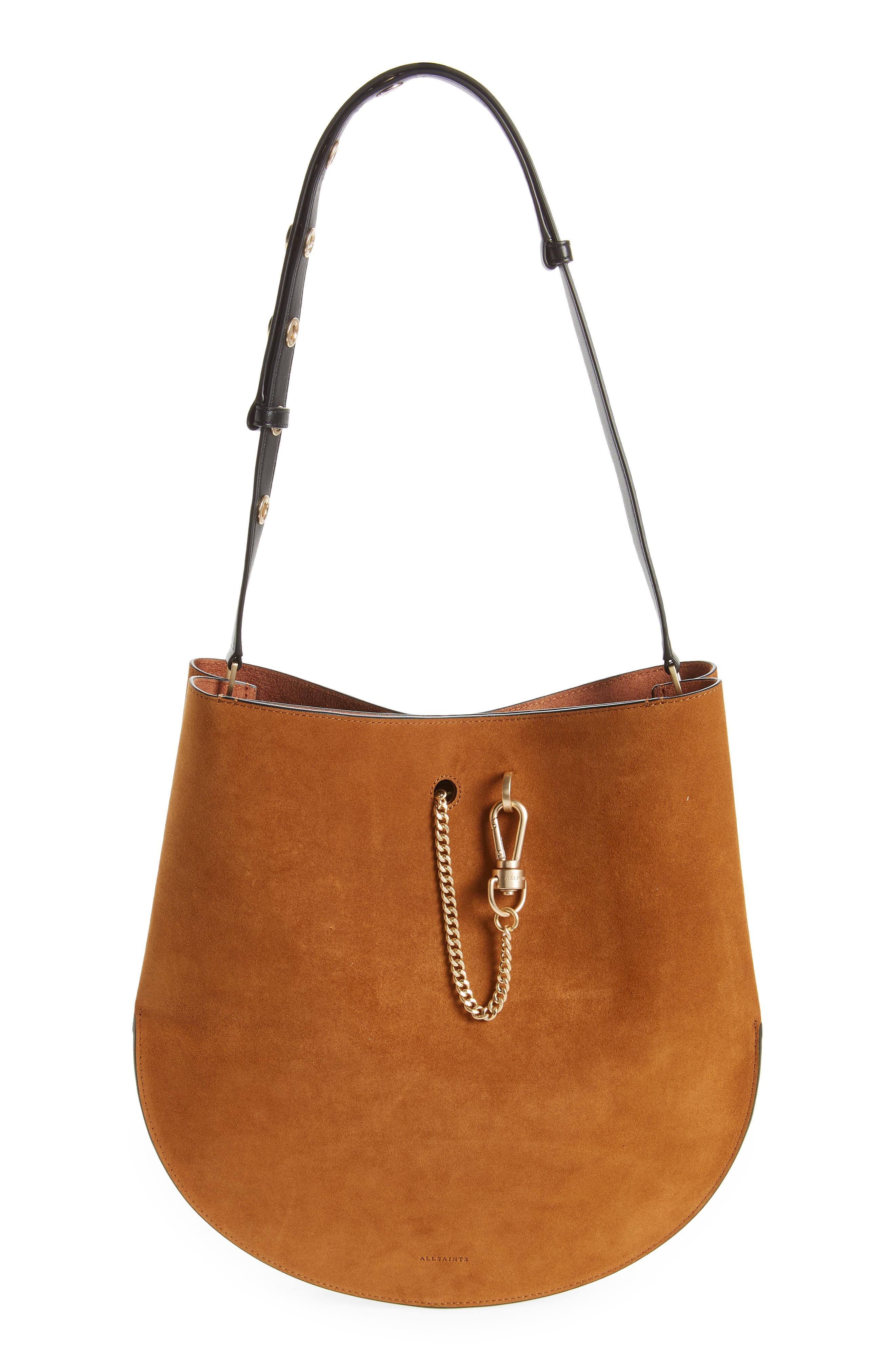 AllSaints Beaumont Suede Hobo Bag, Main, color, 