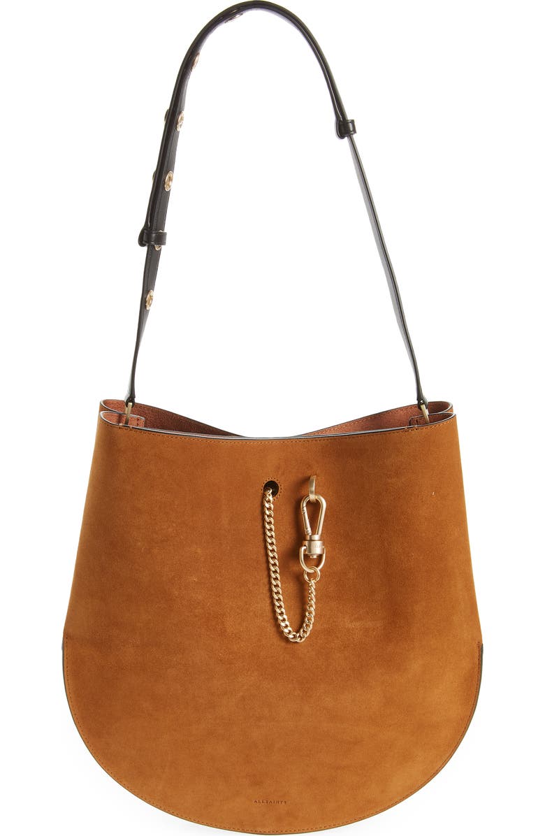 AllSaints Beaumont Suede Hobo Bag, Main, color,