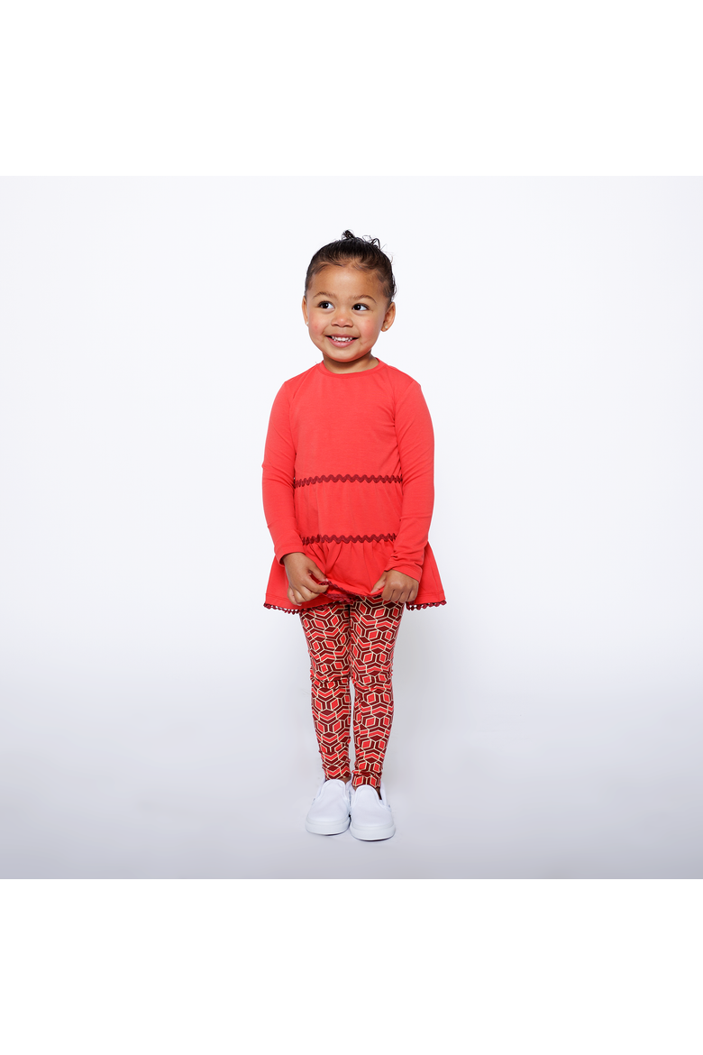 Girls Ruffle Hem Tiered Tunic and Legging Set, Main, color, Red Multicolor