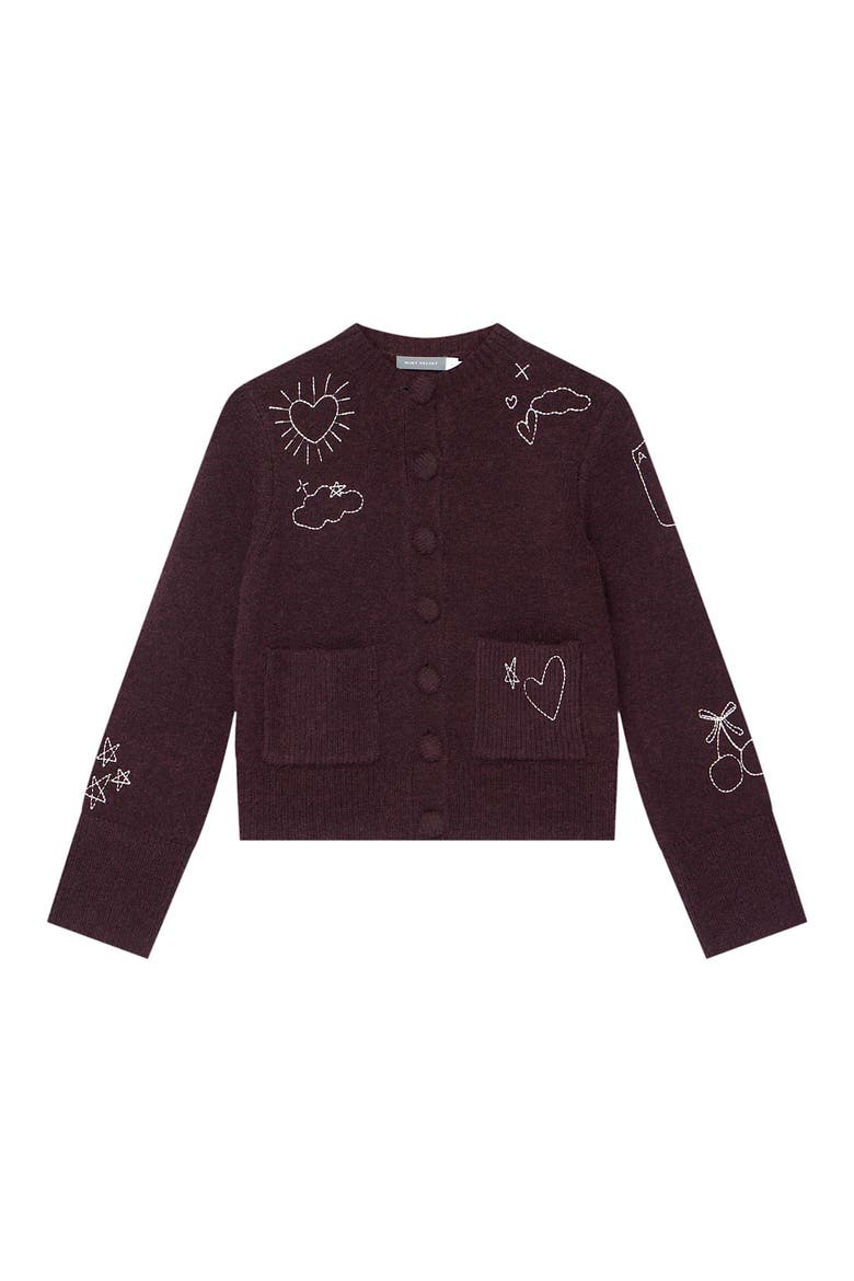 Embroidered Motif Knit Cardigan, Alternate, color, Burgundy