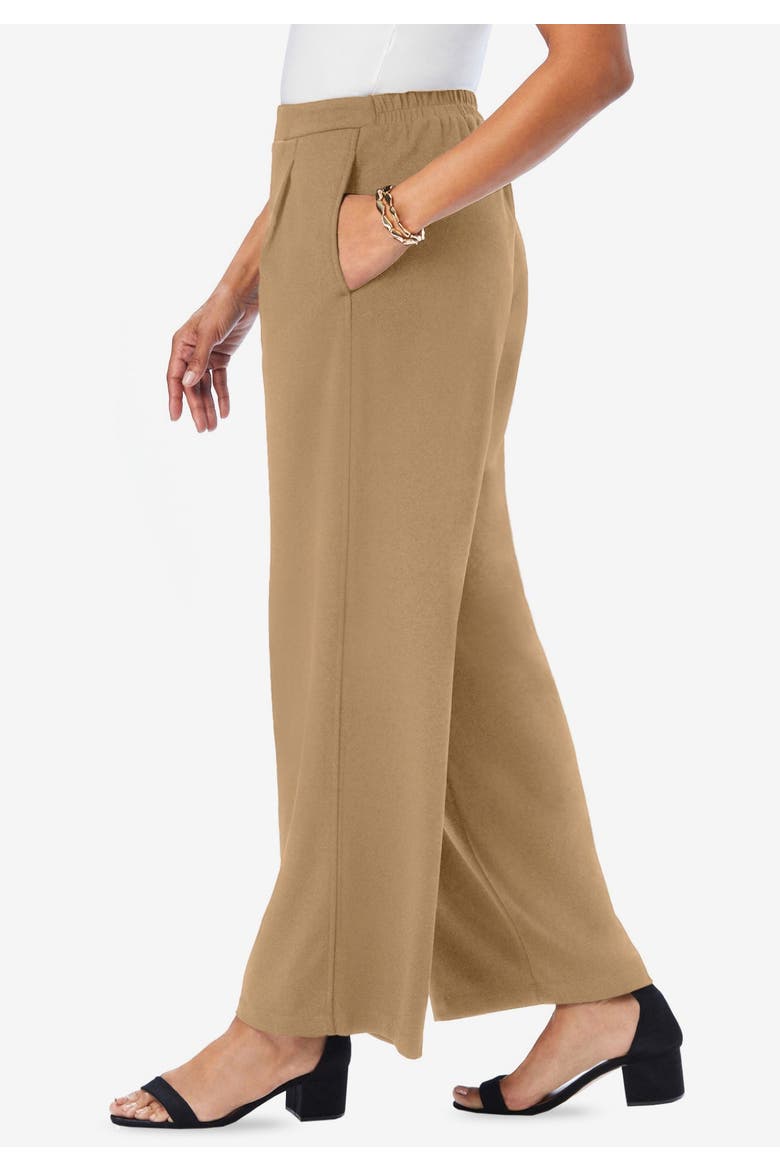 Stretch Knit Crepe Wide Leg Pant, Alternate, color, CREAMY MOCHA