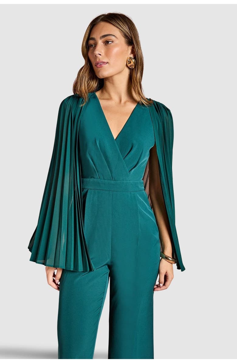 Coast V Neck Pleated Long Sleeve Jumpsuit, Alternate, color, Emerald
