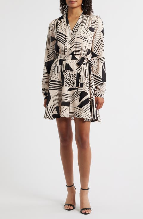 Mixed Print Long Sleeve Dress