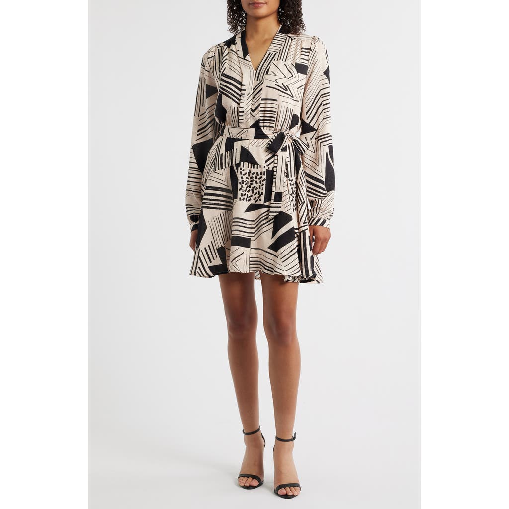 Zoe And Claire Mixed Print Long Sleeve Dress In Multi