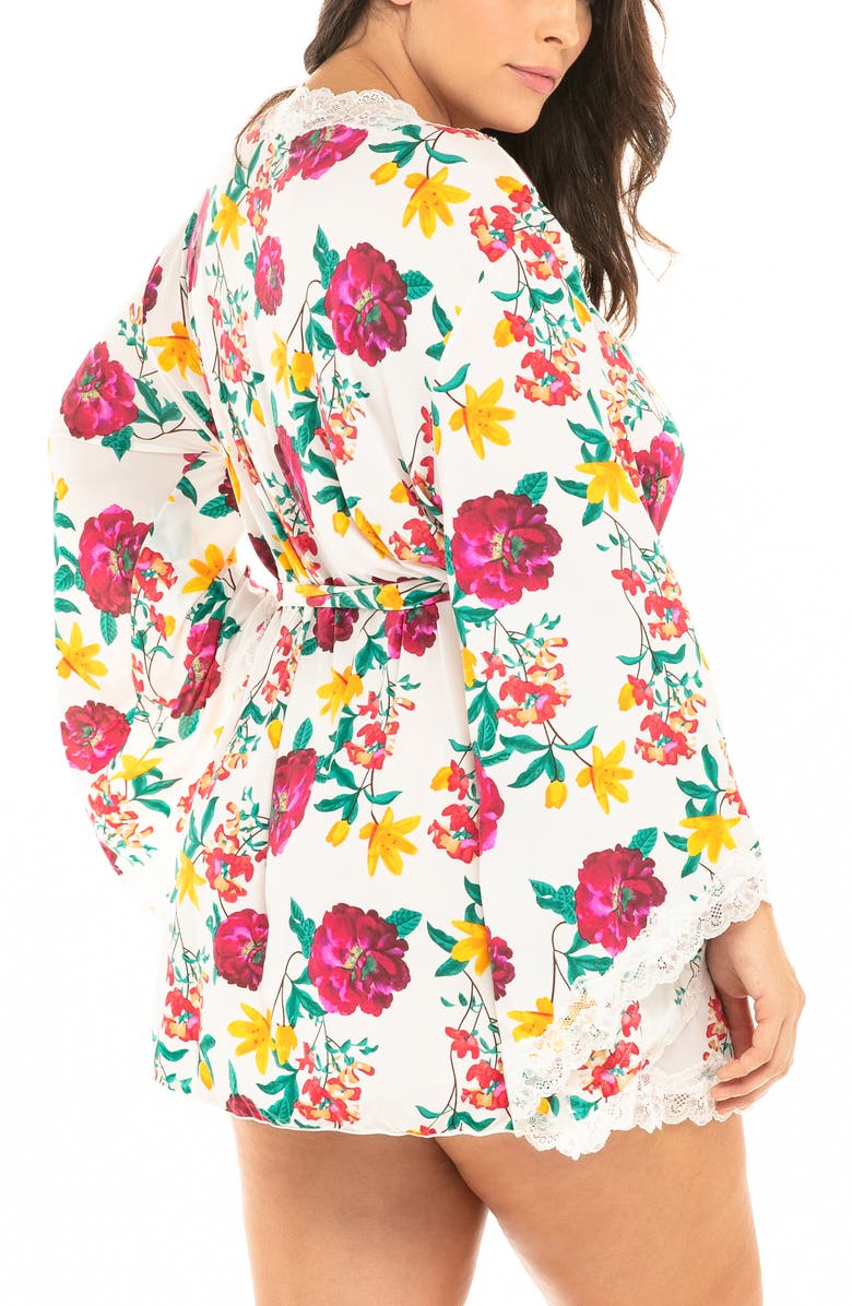 Oh La La Cheri Lace Trim Floral Print Robe, Alternate, color, 