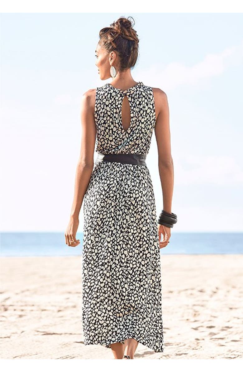 LASCANA Women's High Neck Maxi Dress, Alternate, color, Black Printed