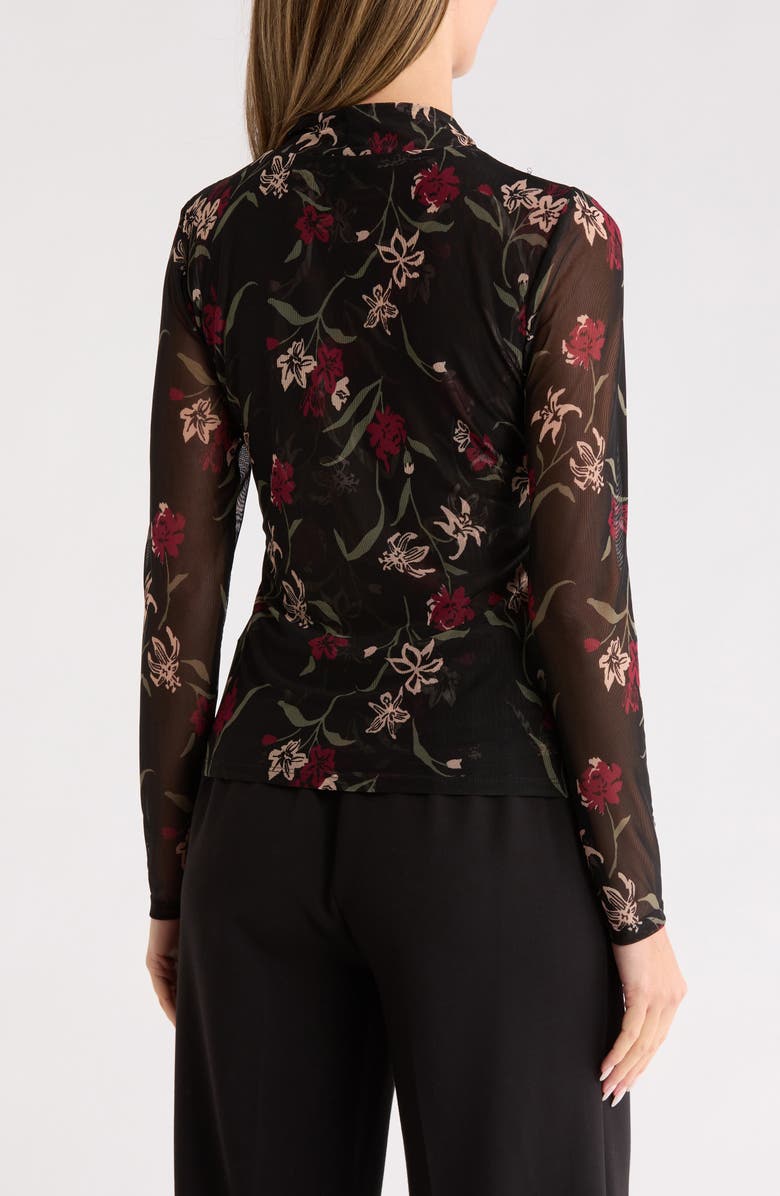 Ted Baker Long Sleeve Printed Mesh Mock Neck Top, Alternate, color, Cordovan