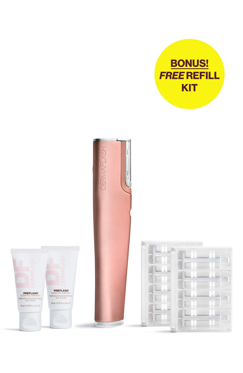 DERMAFLASH LUXE+ Anti-Aging Sonic Dermaplaning + Peach Fuzz Removal Set, Alternate, color, Rose Gold