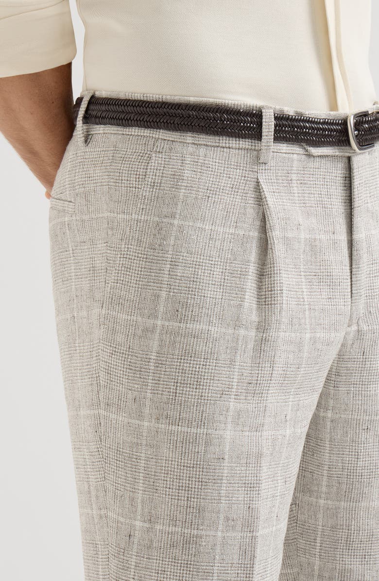 Brunello Cucinelli Linen Prince of Wales trousers with pleat, Alternate, color, Panama