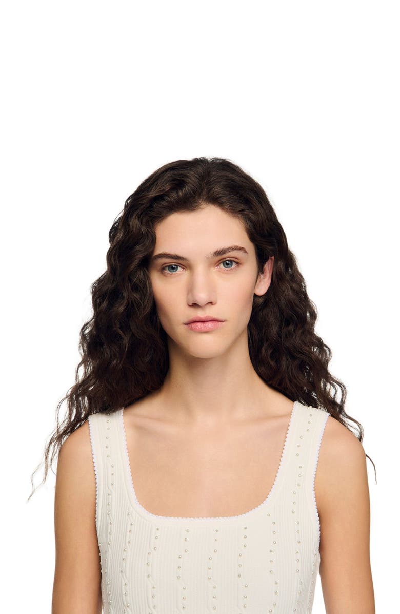 SANDRO Beaded knit short dress, Alternate, color, White