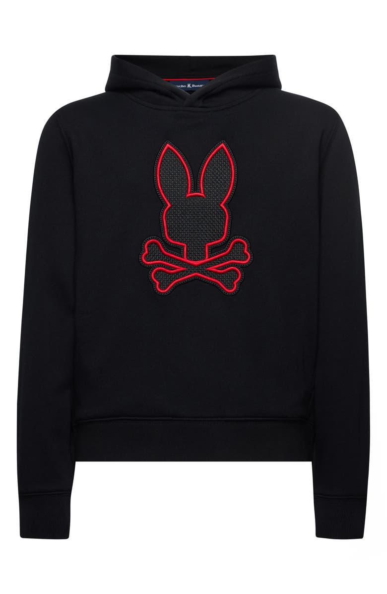 Psycho Bunny Kids' Sayer Embroidered Appliqué Cotton Pullover Hoodie, Main, color, Black