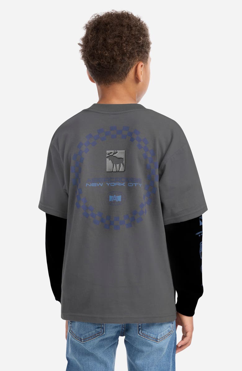 abercrombie kids Kids' Racetrack Layered Long Sleeve Graphic T-Shirt, Alternate, color, Castlerock