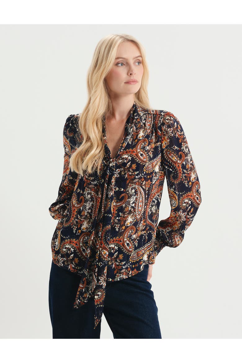 Mavis Printed Chiffon Blouse, Alternate, color, Navy Paisley