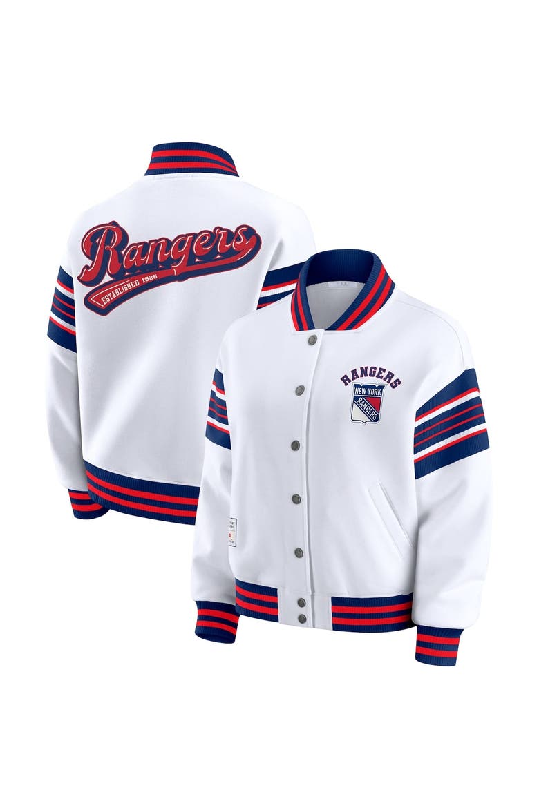 Women's WEAR by Erin Andrews White/Blue New York Rangers Full-Snap Fleece Sweatshirt Jacket, Main, color, Blue