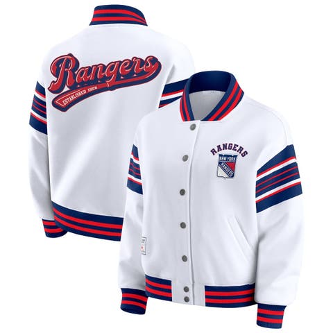 Women's WEAR by Erin Andrews White/Blue New York Rangers Full-Snap Fleece Sweatshirt Jacket