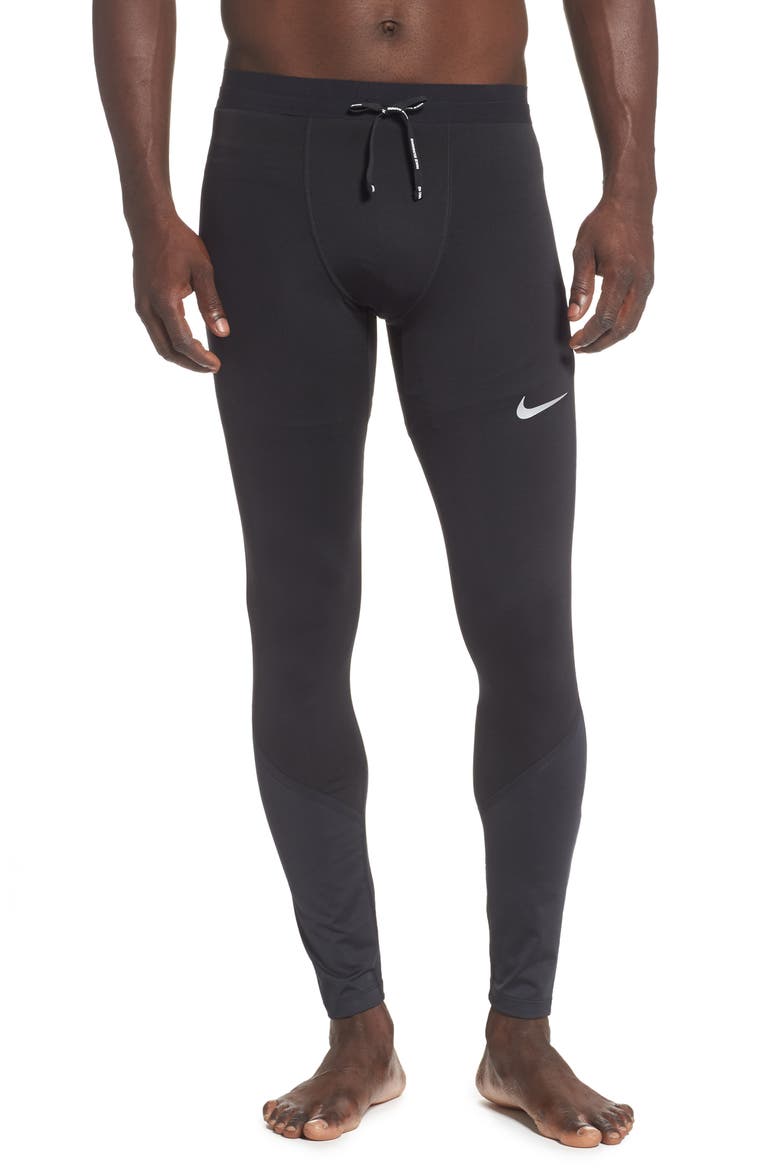 Power Tech Running Tights, Main, color, BLACK/ BLACK/ SILVER
