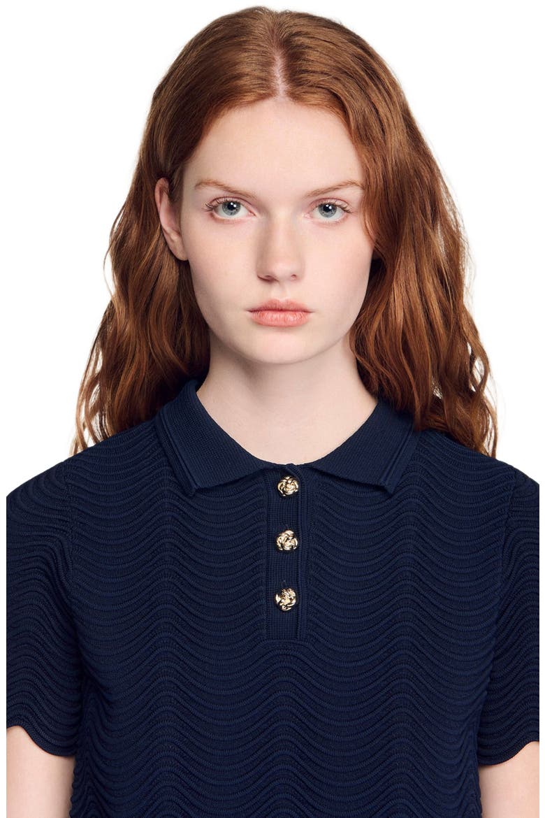 Decorative knit polo-neck sweater, Alternate, color, Navy blue