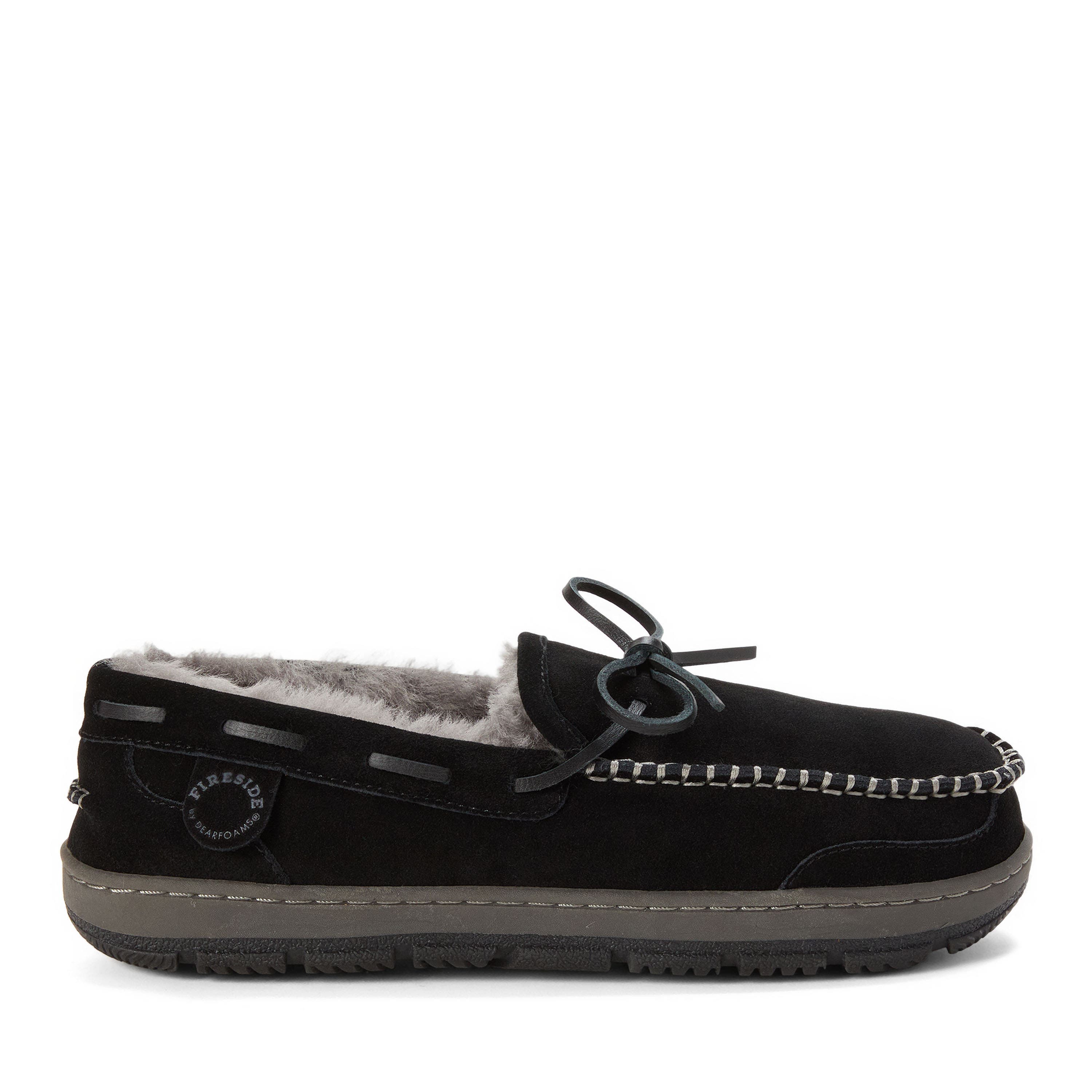 DEARFOAMS Fireside Forster Genuine Shearling Moccasin, Alternate, color, Black