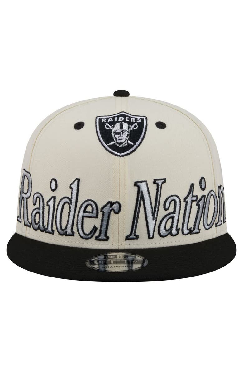 New Era Men's New Era Cream Las Vegas Raiders Oversized Slogan 9FIFTY Snapback Hat, Alternate, color, Cream