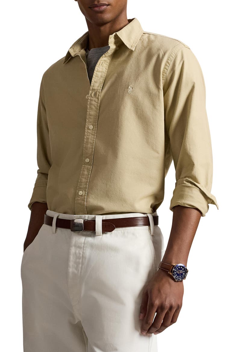 Classic Fit Garment Dyed Cotton Oxford Shirt, Main, color, DUNE TAN
