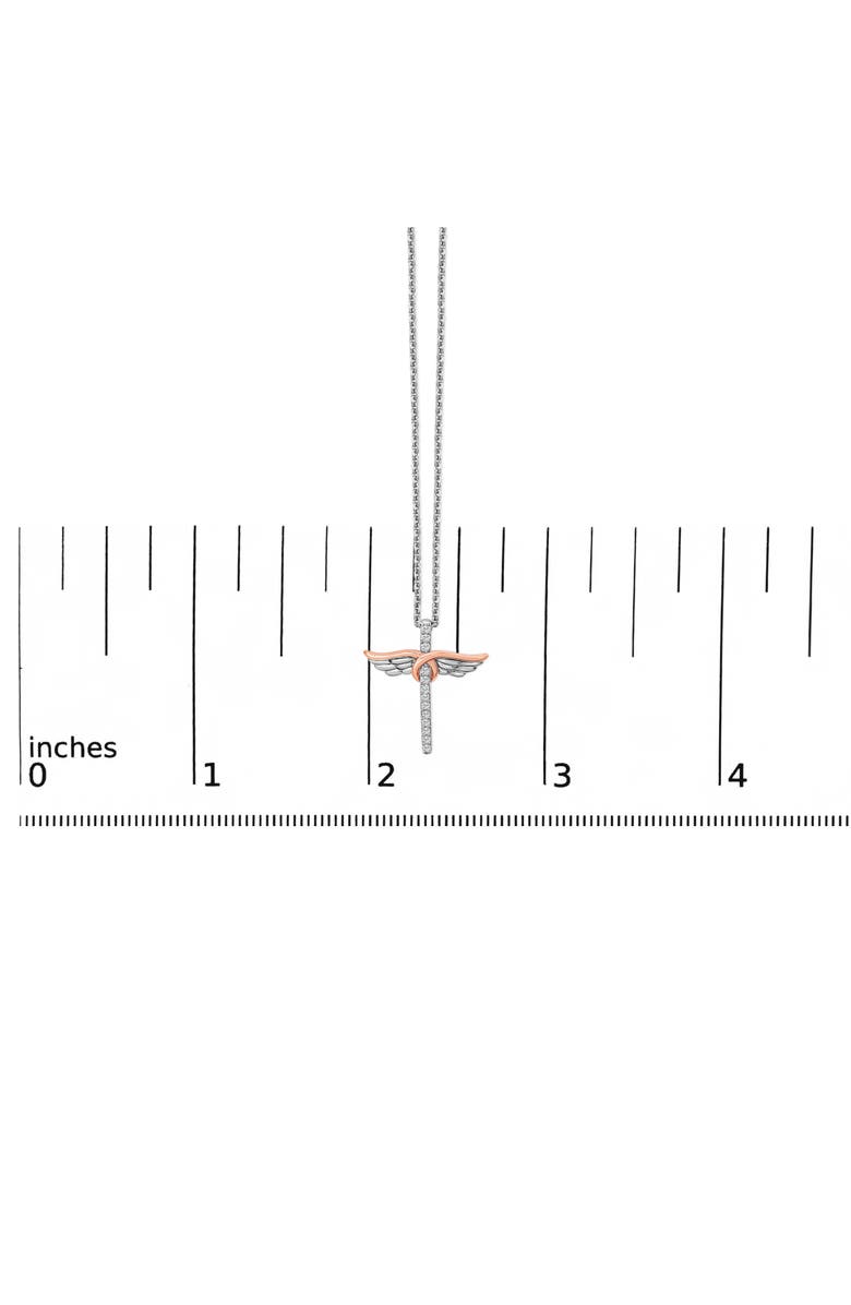 Haus of Brilliance 14K Rose Gold Plated Sterling Silver 1/5 Cttw Diamond Wing Cross Pendant Necklace, Alternate, color, White Gold Over Silver