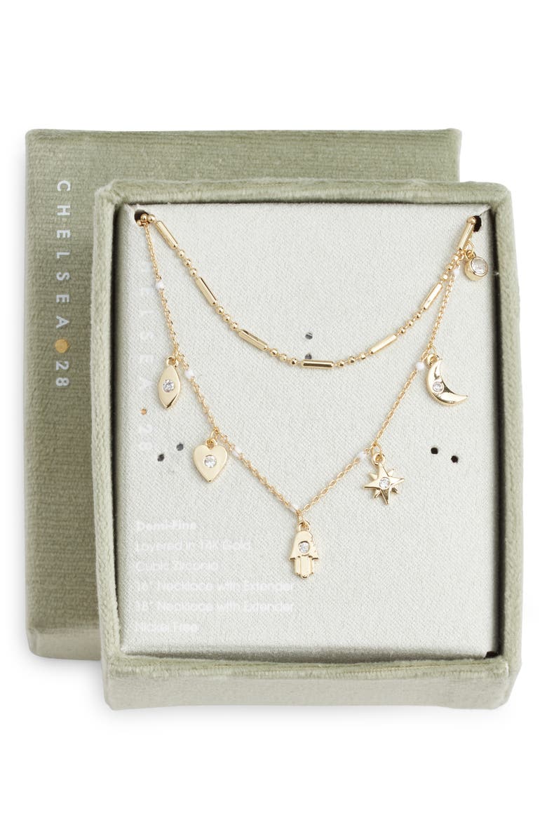 Chelsea28 Demi Fine Evil Eye Layered Charm Necklace, Main, color, Clear- White- Gold