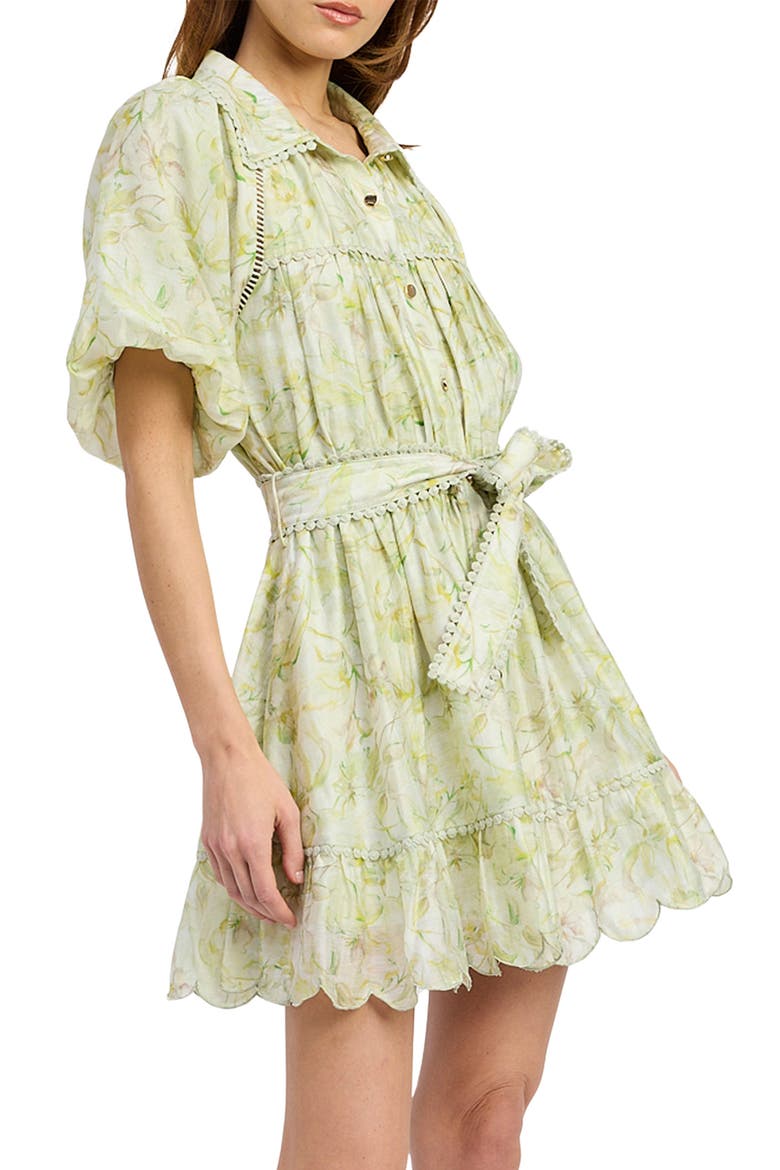 Claire Floral Bubble Sleeve Minidress, Alternate, color, SAGE YELLOW